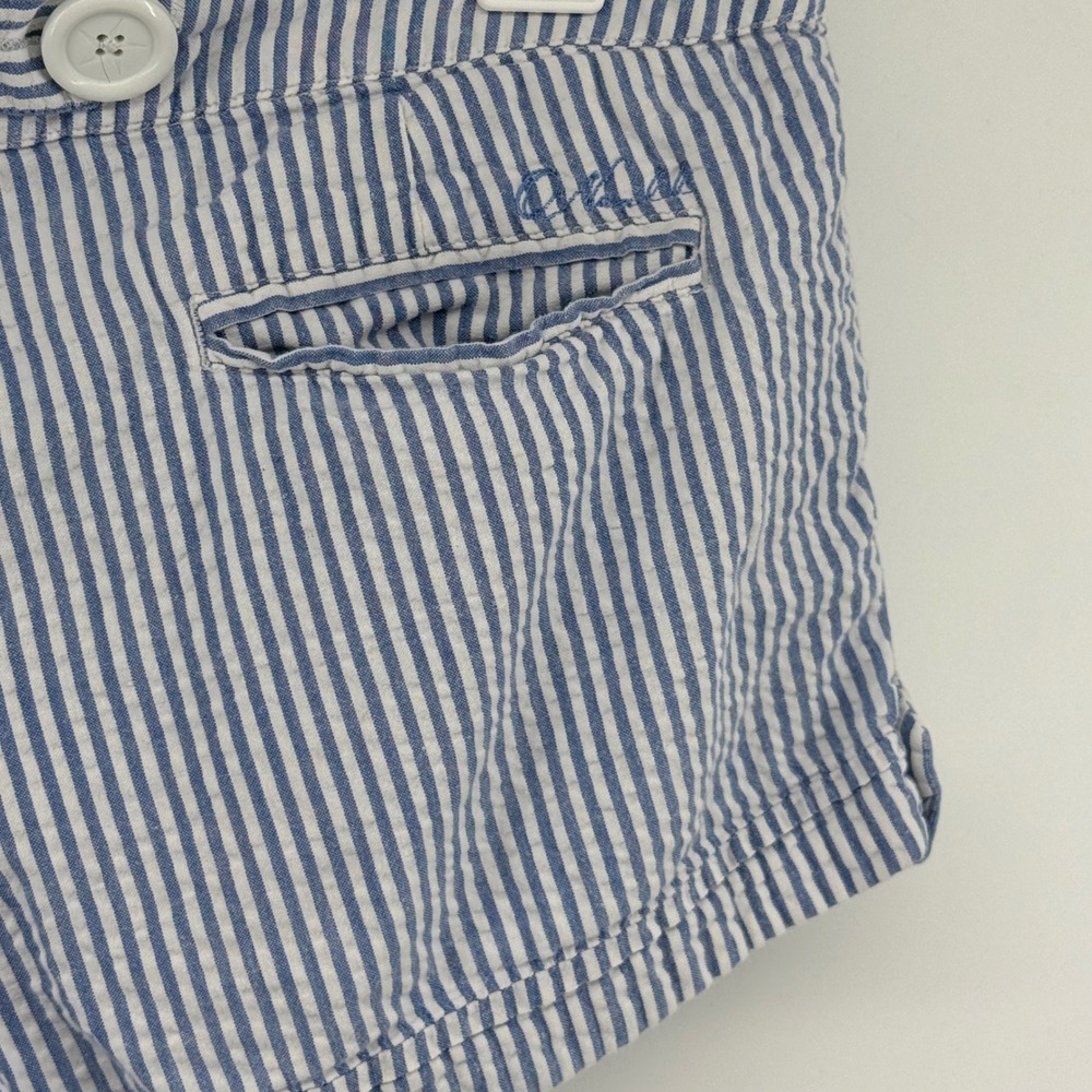 ONeill Womens Blue White Striped Seersucker Beach Bootie Shorts Size 7 Low Rise - Picture 3 of 6